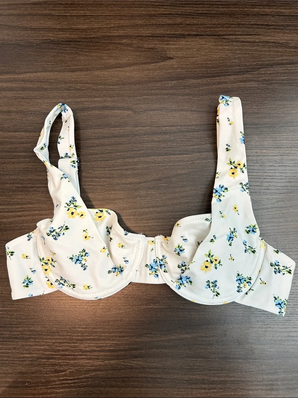 Floral Underwire Bikini Top - Cream with Yellow & Blue Flowers